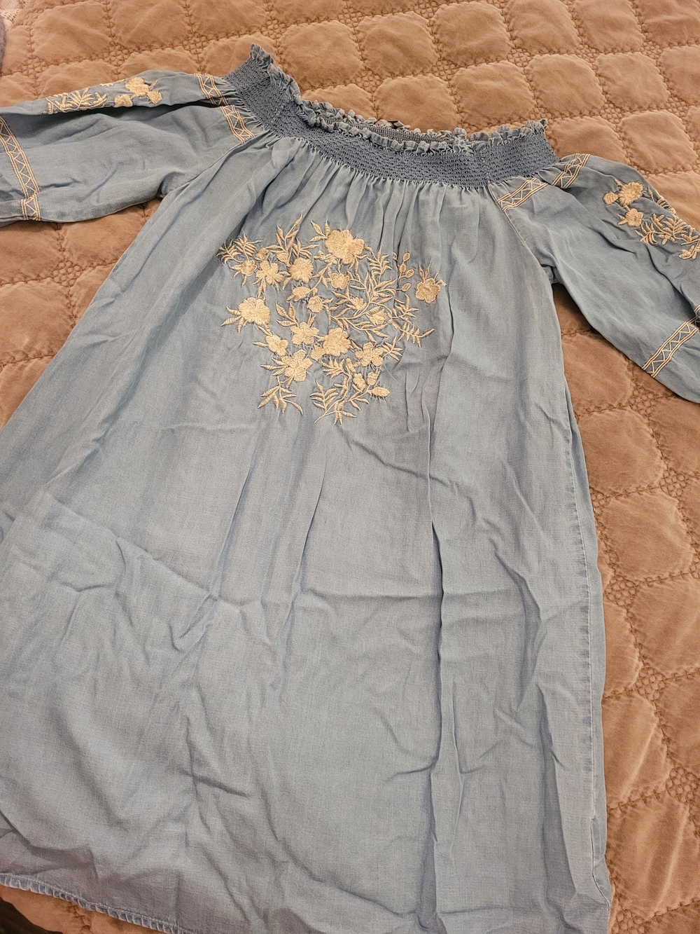Embroidered Floral Denim Dress